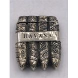 A good silver vesta case of cigar form marked 'Havana'
