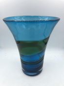 Whitefriars Kingfisher trailed in Meadow Green flared vase height 22 cms c.1969-71