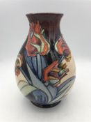 Moorcroft Red Tulip vase 17cm.