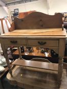 Pine wash stand with high back and two drawers