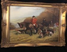 A painting of a hunting scene signed bottom right D Long