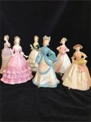 Six figures by Royal Doulton to include Diana, Rebecca, and Rachel