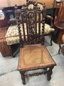 An oak Jacobean style lattice seated chair