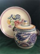 A Pool Biscuit barrel and plate and a Wedgwood Jasperware biscuit barrel
