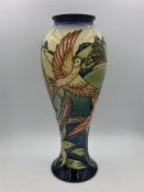 A Moorcroft Blue /Cream vase with Birds 317/350 Philip Gibson 28cm