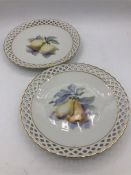 Two Schumann pierced edged plates with fruit decoration