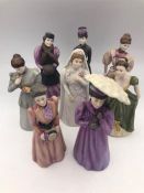 Eight figurines by Goebel, Madelein, Augustine, Harriet, Juietta, Edwina, Justina, Helena and
