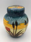 A Moorcroft 15cm tall Ginger Jar, reeds at sunset