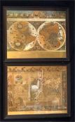 A pair of framed metal etchings of mirrors 57 cm x 47 cm.