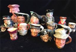 A collection of Royal Doulton, Thorley, Ridgeway and Staffordshire small character jugs