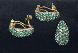 Emerald and diamond earrings with matching pendant