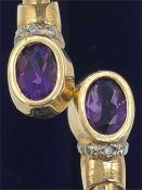 A gold and amethyst bangle, with diamonds