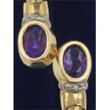 A gold and amethyst bangle, with diamonds