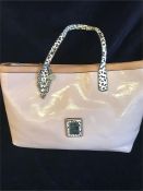 A Guess Pink Patent Handbag with leopard print