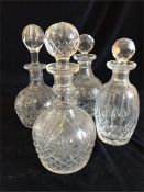 Four cut glass decanters