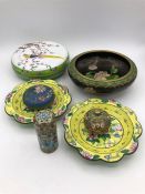 A selection of Cloisonné pots and dishes.