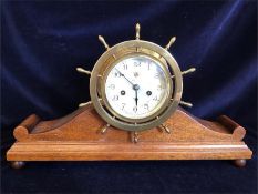 A Brass and Wooden Waterbury Ship's Bell No 11 Eight Day Clock