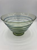 A Whitefriars ribbon trailed bowl, blue on sea green designed by Barnaby Powel c.1930's 205mm
