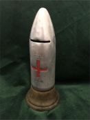 A Trench Art shell Money Box with 1914 -1918 And a Red Cross symbol