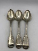 Three silver large serving spoons hallmarked 1834,