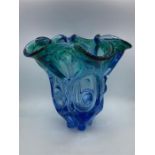 A three tone blue glass vase