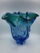 A three tone blue glass vase