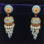 A pair of enamel, ruby and diamond earrings made in India