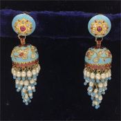 A pair of enamel, ruby and diamond earrings made in India