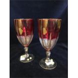 Two Red Bohemian Glasses with gold detail.