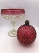 A 19th Century Cranberry Lamp Base and a Cranberry rimmed Tazza