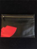 A Lulu Guinness black clutch bag with Lulu Guinness lips.