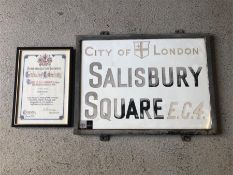 An original City of London Street sign with accompanying certificate of authenticity from the