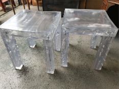 A pair of ice cube style side tables, resin.