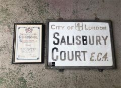 An original City of London Street sign with accompanying certificate of authenticity from the