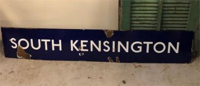 A Vintage enamel Underground Station sign 'South Kensington'