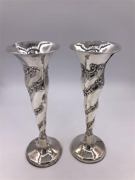 A Pair of Art Nouveau style silver vases, hallmarked Birmingham 1902 by WA