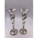 A Pair of Art Nouveau style silver vases, hallmarked Birmingham 1902 by WA