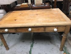 Antique pine kitchen table with eight matching chairs