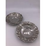 A Pair of silver dishes with pierced design and fruit decoration, hallmarked 1996 by VS