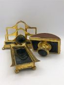 A silver gilt and Onyx gentleman's desk set to include letter tidy, pen tray and blotter by Alfred