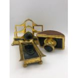 A silver gilt and Onyx gentleman's desk set to include letter tidy, pen tray and blotter by Alfred