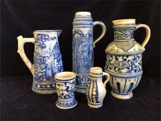 A Selection of blue German stoneware items