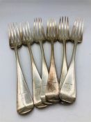 A set of six forks, hallmarked London 1875, (428g) by Chawner & Co.