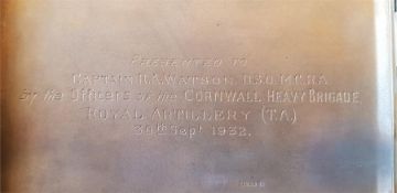 Silver Cigarette Case Presented to Captain R.A. Watson. DSO.M.C. R.A By the officers of the Cornwall