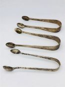 A selection of three silver sugar nips London 1864, London 1839 and Chester (Indistinct year mark)