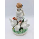 Porcelain Russian figure of a young girl feeding chickens by Dulevo - 1959