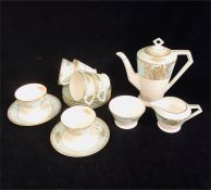 A Six place Noritake tea service in powder blue, white and gold.