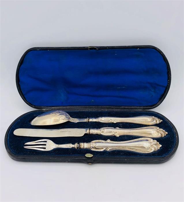 A Boxed Christening set of hallmarked silver knife, fork and spoon. - Image 3 of 4