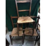 Four ladder back chairs with rush seats (AF)
