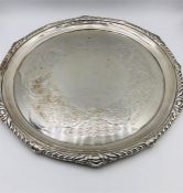 A Hallmarked silver tray with floral design by Mappin and Webb (880g)